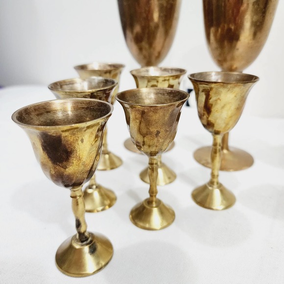 Vintage Mid-Century Modern Brass Standard & Mini Wine Goblets Stem Made in india - Picture 2 of 16